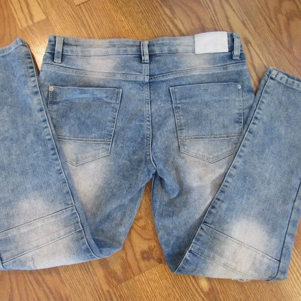 Southpolo Skinny Distressed Moto Biker Acid Wash Denim Jeans 32x32‎